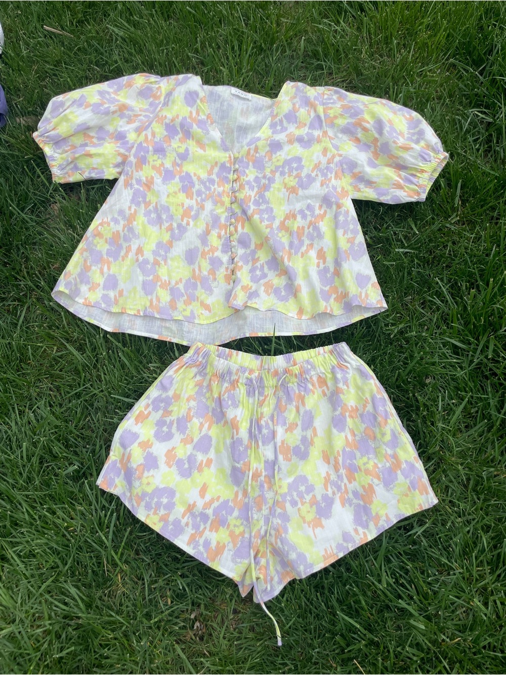 SABO Pastel 2 pc Shorts Set Small 100% Cotton Abstract Resortwear Flowy NWOT